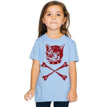 Load image into Gallery viewer, Danger kitty t-shirt for kids Corner of Carina 10 year blue